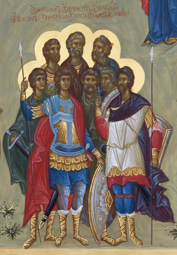 Detailaufnahme aus der Ikone zur Synaxis aller Heiligen der Schweiz in der russisch-orthodoxen Kirchengemeinde zur Auferstehung Christi in Zürich.